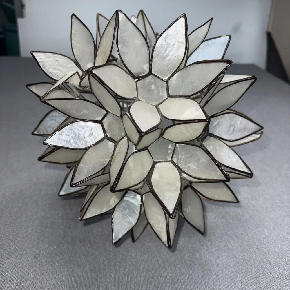 Vintage Capiz Shell Lotus Flower Hanging Pendant Lamp Light Boho Coastal MCM